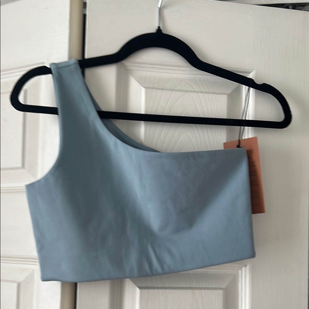 Girlfriend Collective Blue Asymmetrical Crop Tank Top